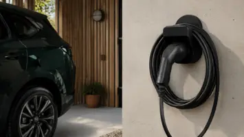 Vægholder med Type 2-ladekabel hængt op